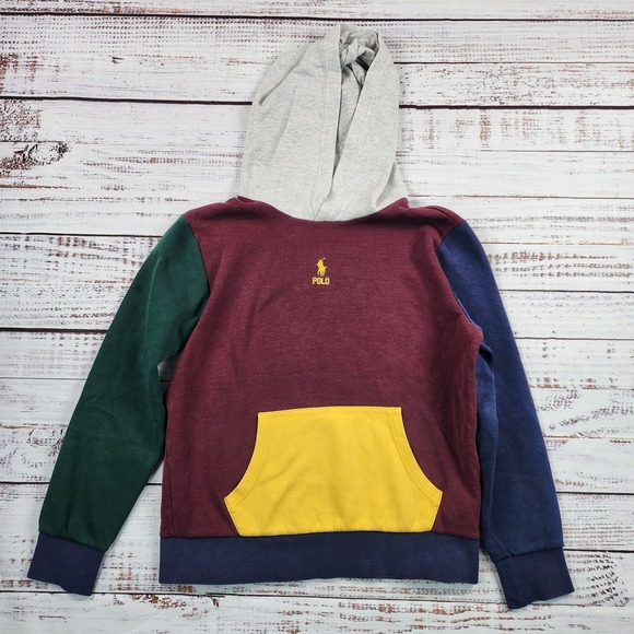 Polo Ralph Lauren Other - Polo Ralph Lauren Boys Colorblock Hoodie Burgundy Navy Green Yellow L 14-16